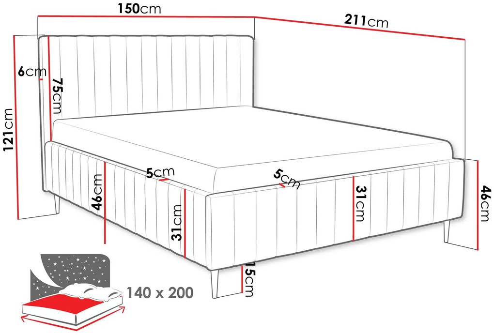 Επενδυμένο κρεβάτι Lewezo-Mporntw-140 x 200