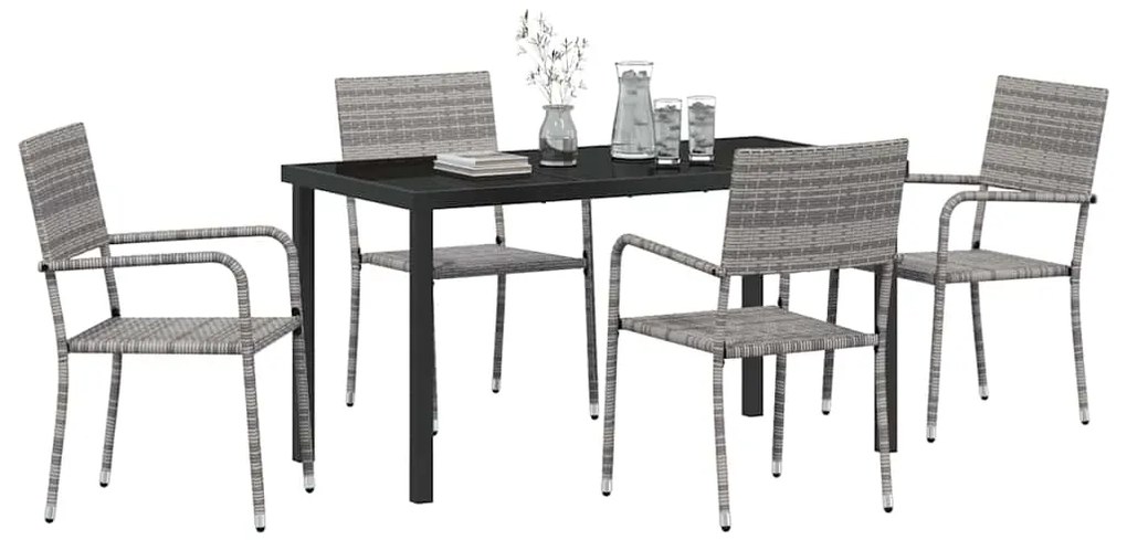 vidaXL Σέτ φαγητού για κήπο με μαξιλάρι 5 pcs Γκρι συνθετικό ρατάν