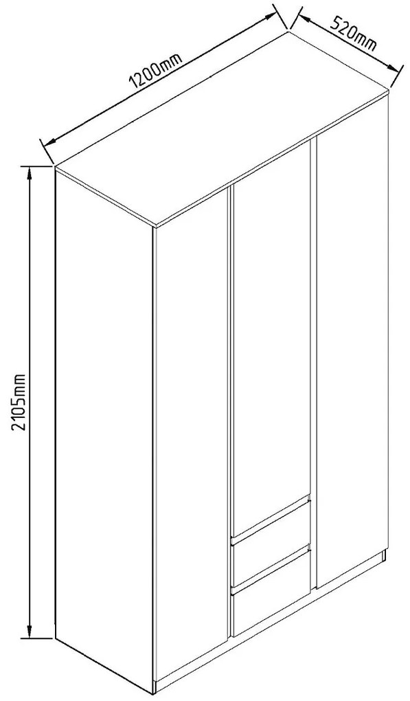 Τρίφυλλη Ντουλάπα Ρούχων RONAN Livorno Oak/Μαύρο 120x52x210.5