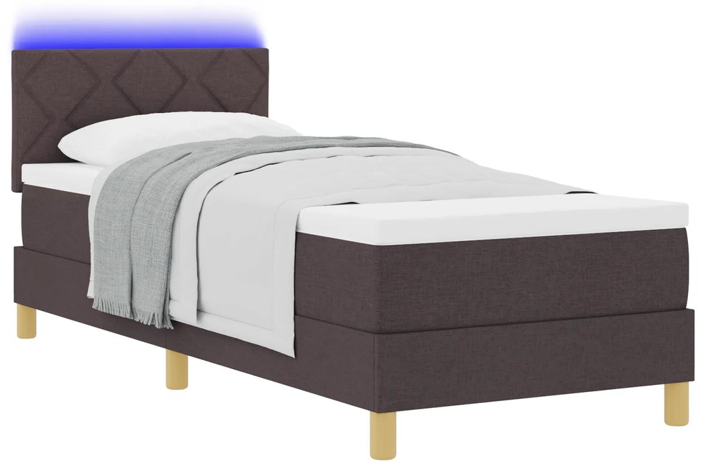 vidaXL Κρεβάτι με Σηκωμένο Στρώμα & LED Σκούρο Καφέ 80x200 εκ Ύφασμα