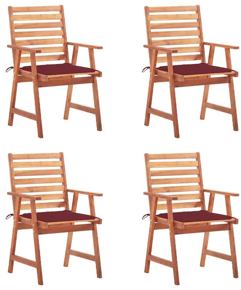 Καρέκλες Τραπεζαρίας Εξ. Χώρου 4 τεμ. Ξύλο Ακακίας με Μαξιλάρια - Κόκκινο