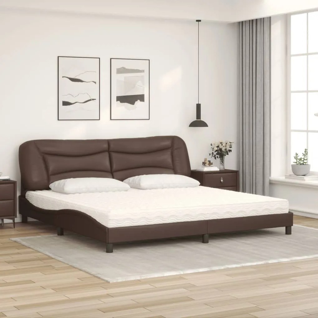 vidaXL Κρεβάτι με Στρώμα Καφέ 200x200 εκ. Συνθετικό Δέρμα