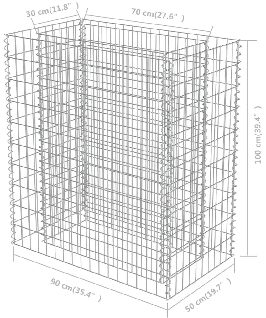 Συρματοκιβώτιο-Γλάστρα Υπερυψωμένη 90x50x100 εκ. Γαλβ. Χάλυβας - Ασήμι