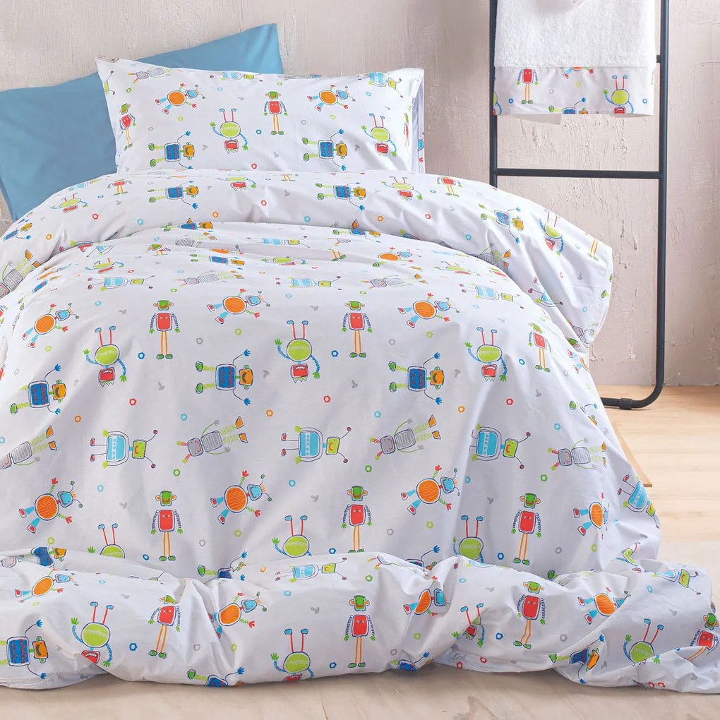 Παπλωματοθήκη Μονή (Σετ 160x250) Rythmos Symbol Robot Chat