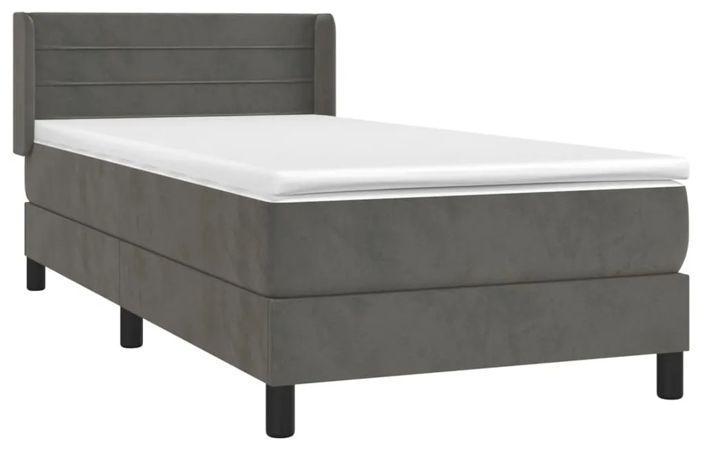 Κρεβάτι Boxspring με Στρώμα Σκούρο Γκρι 90x200 εκ. Βελούδινο - Γκρι