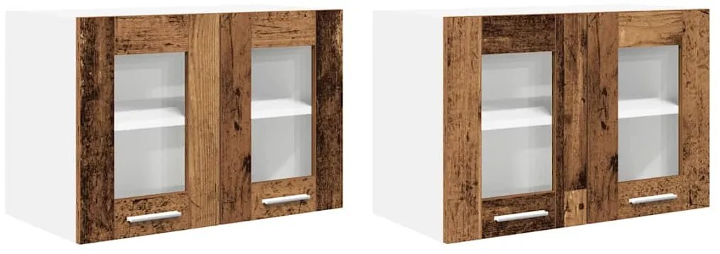 vidaXL Κρεμαστό ντουλάπι με πόρτα 2 pcs Παλιό ξύλο 60 x 31 x 40 εκ