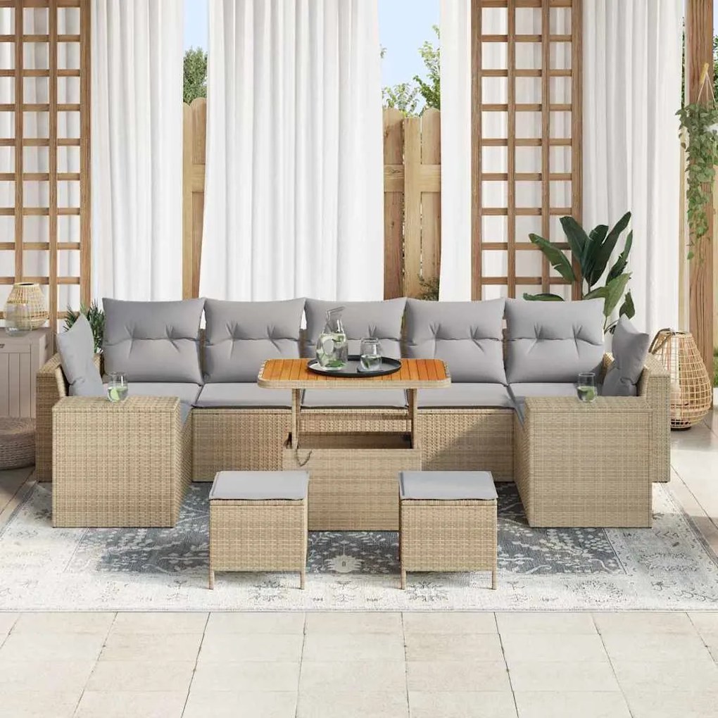 vidaXL Σετ Καναπέ Κήπου 10 pcs Μπεζ, Ανοιχτό Γκρι 90 x 55 x 71 cm