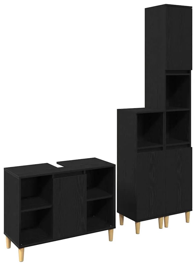 vidaXL Σετ Επίπλων Μπάνιου με αποθήκευση 3 pcs Μαύρο 60 x 30 x 60 cm