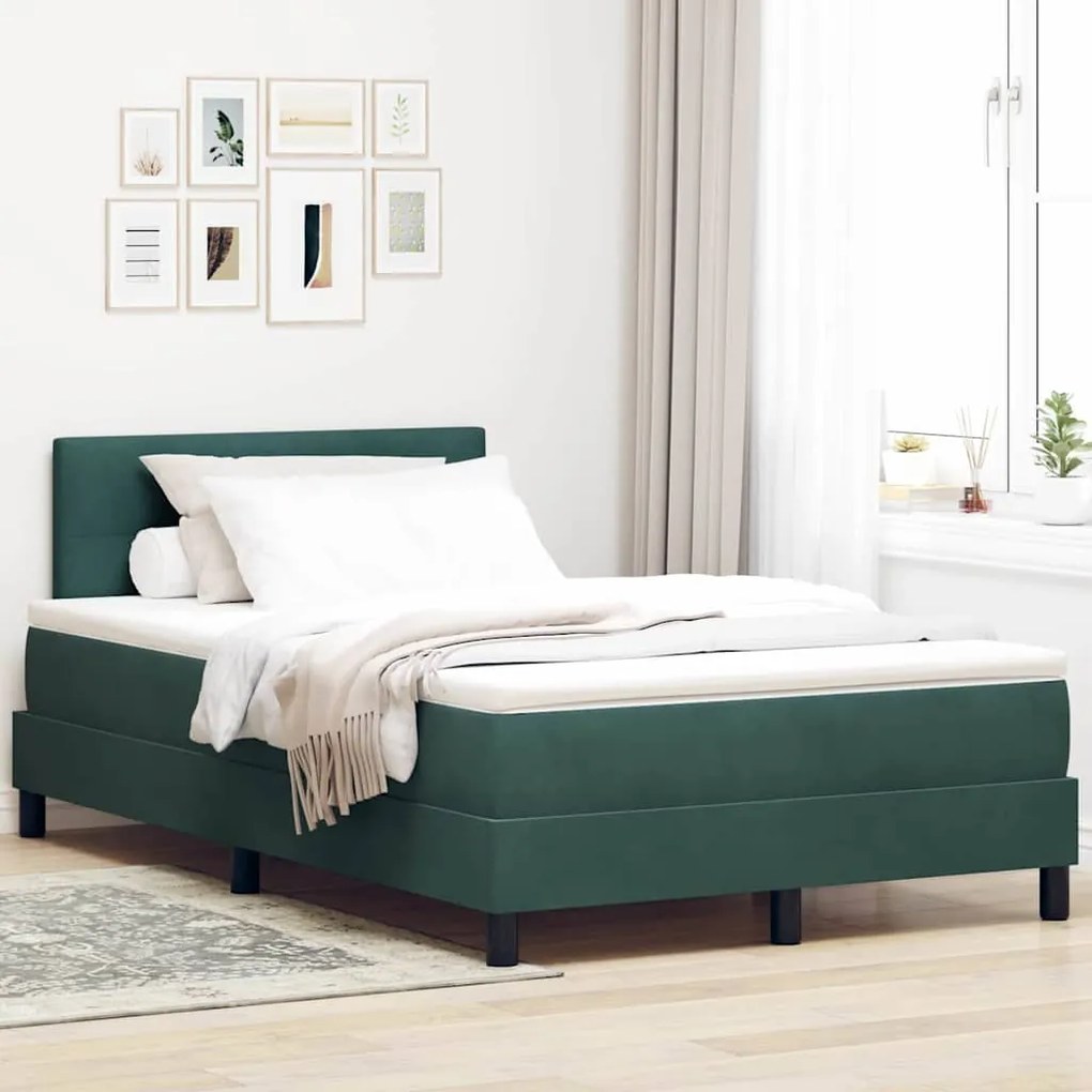 vidaXL Κρεβάτι Box Spring με Στρώμα Σκούρο Πράσινο 120x200 εκ. Βελούδο