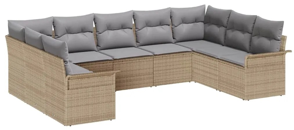 vidaXL Σετ Καναπέ Κήπου με μαξιλάρι 9 pcs Μπεζ Πολυ ράταν