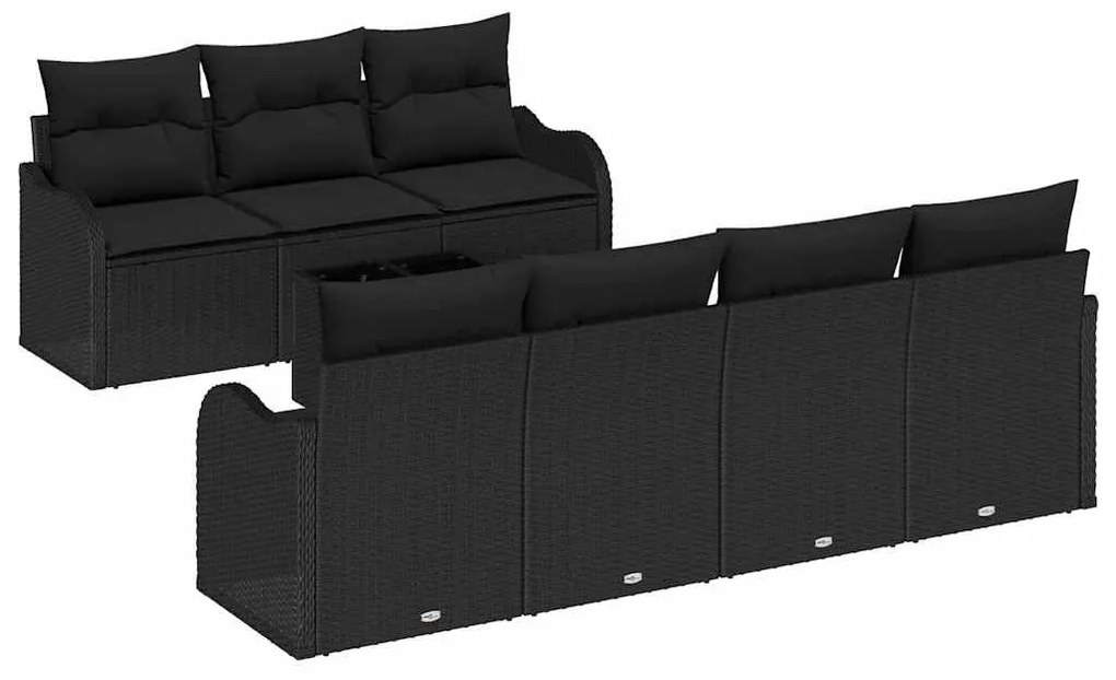 vidaXL Σετ Καναπέ Κήπου 8 pcs Μαύρο Πολυ Ρατάν και Ατσάλι και Γυαλί