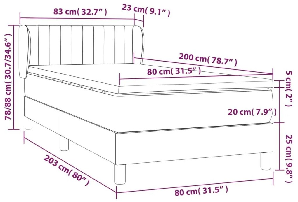 Κρεβάτι Boxspring με Στρώμα Σκούρο Καφέ 80x200 εκ. Υφασμάτινο - Καφέ