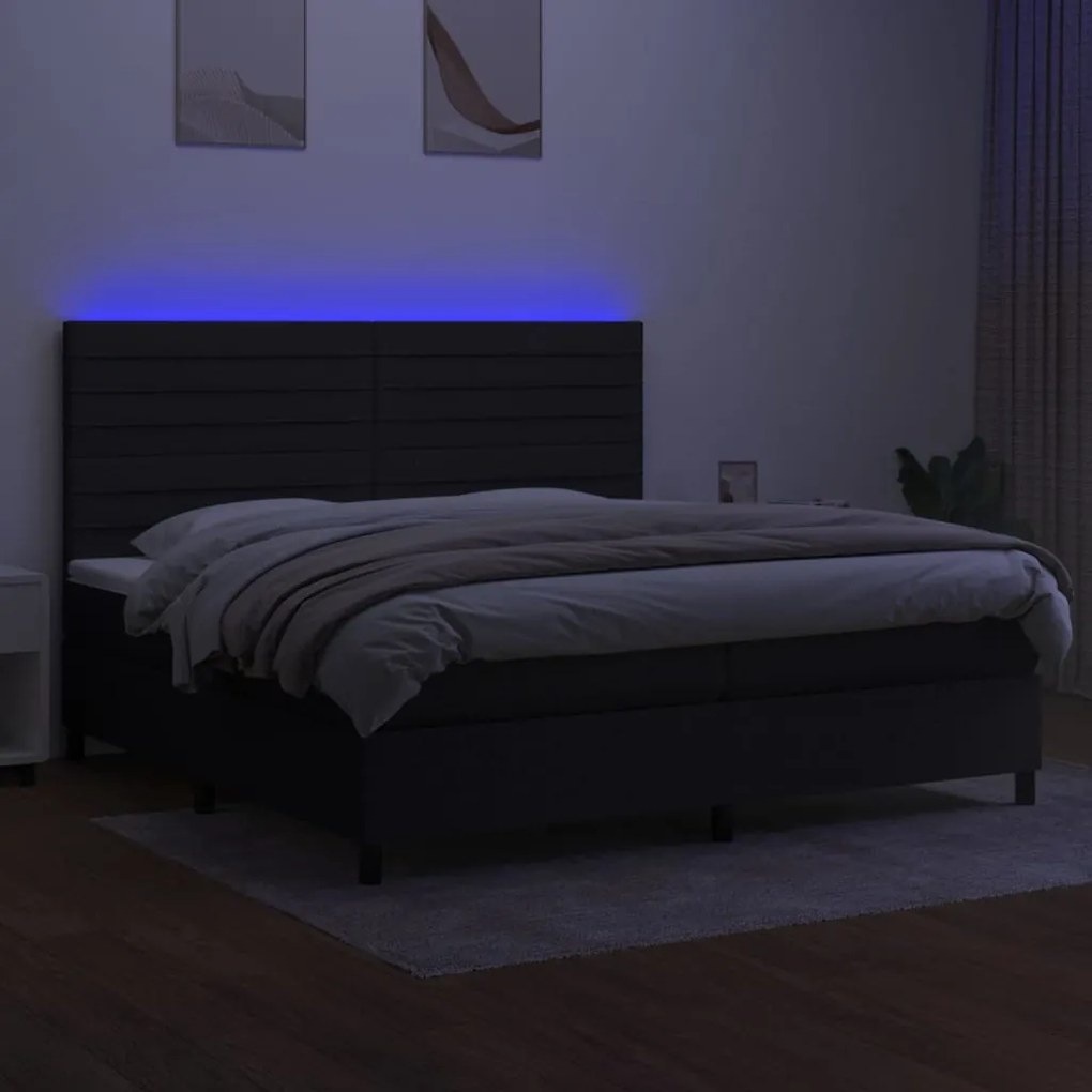 vidaXL Κρεβάτι Boxspring με Στρώμα & LED Μαύρο 200x200 εκ. Υφασμάτινο