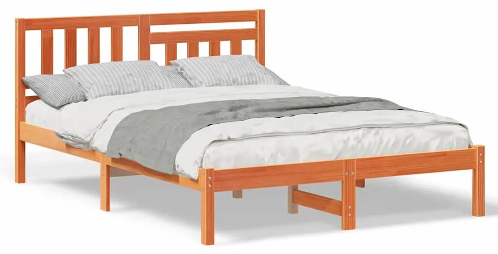 vidaXL Σκελετός Κρεβατιού Καφέ κεριού 135 x 190 cm Μασίφ ξύλο πεύκου
