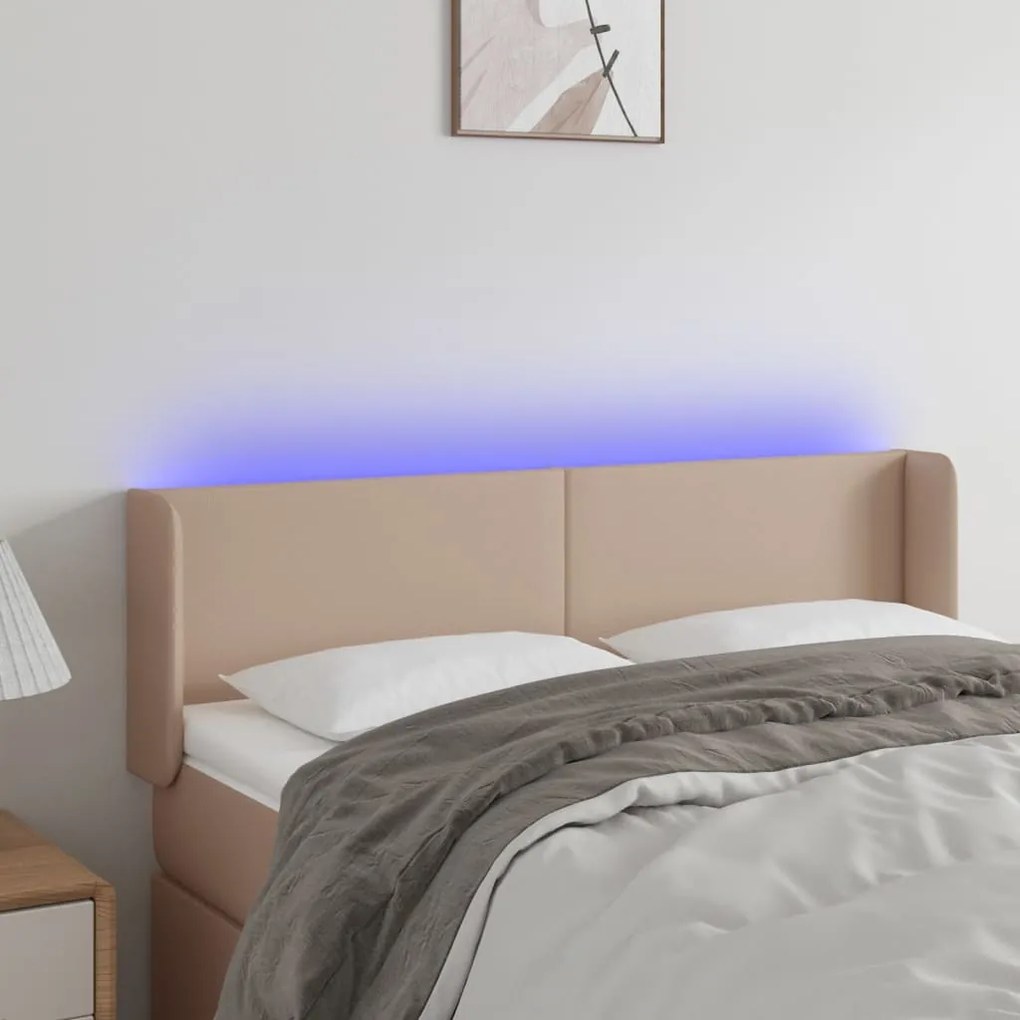 vidaXL Κεφαλάρι Κρεβατιού LED Καπουτσίνο 147x16x78/88εκ. Συνθετ. Δέρμα