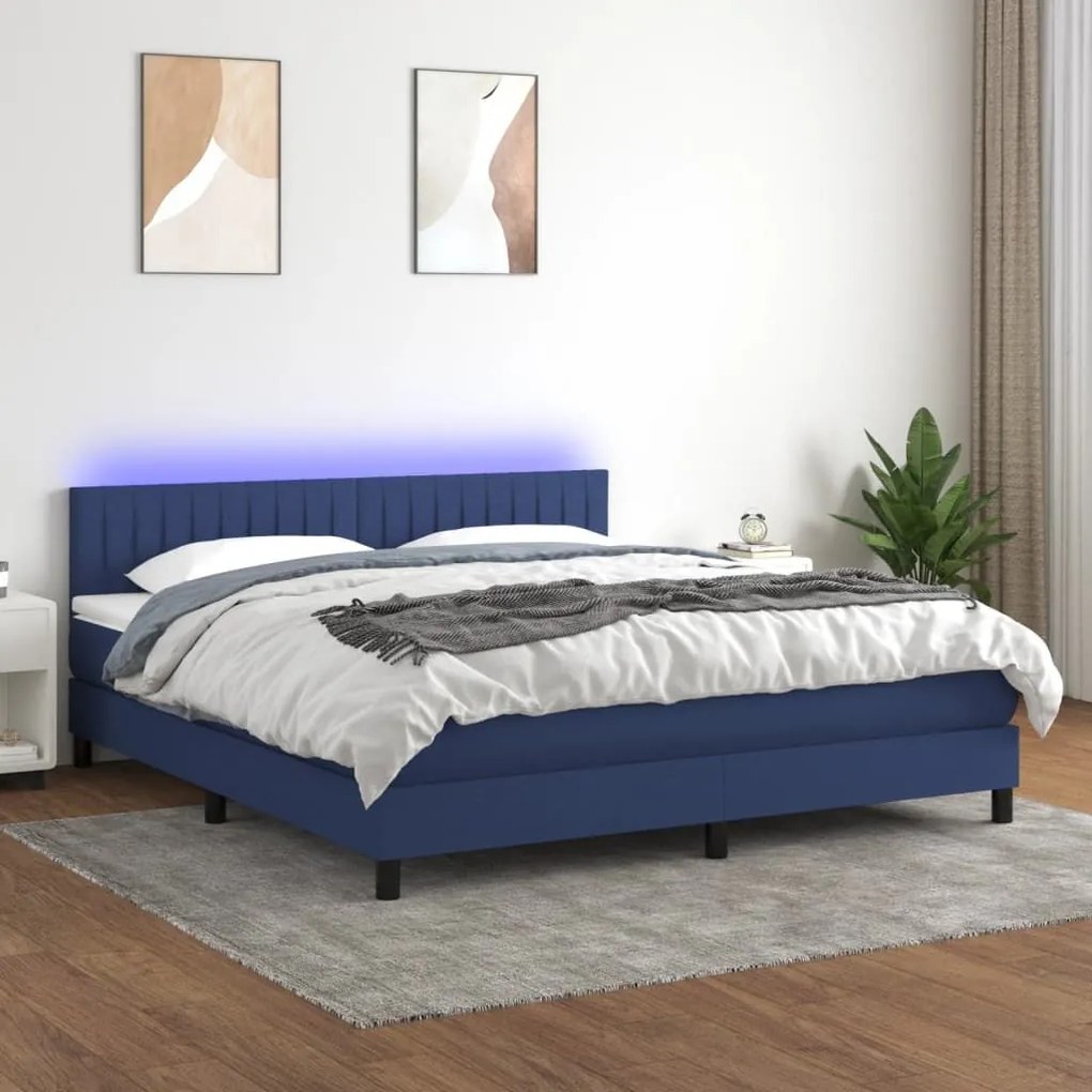 ΚΡΕΒΑΤΙ BOXSPRING ΜΕ ΣΤΡΩΜΑ &amp; LED ΜΠΛΕ 180X200 ΕΚ. ΥΦΑΣΜΑΤΙΝΟ 3133339