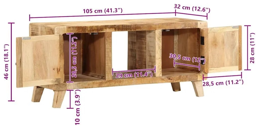 ντουλάπι τηλεόρασης 105x46x32 cm μασίφ ξύλο ακατέργαστο μάνγκο - Καφέ