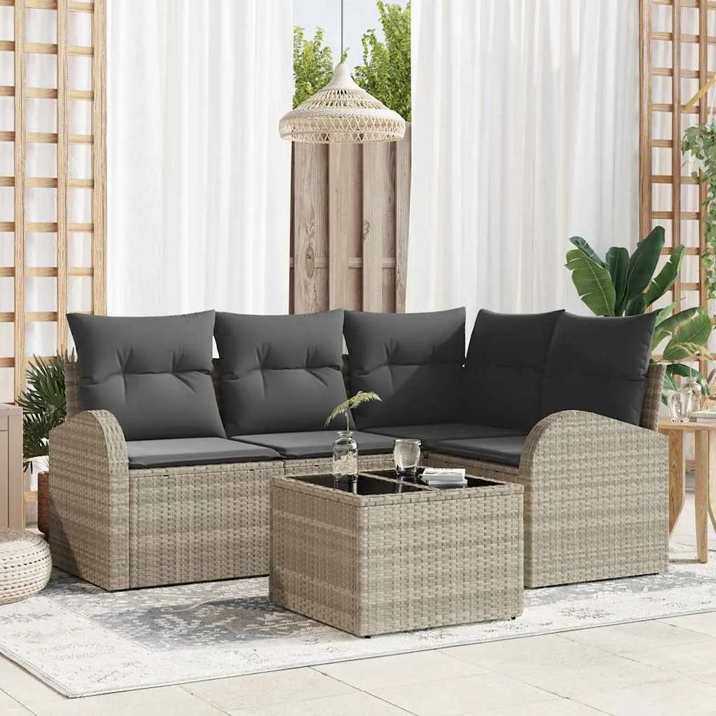 vidaXL Σετ Καναπέ Κήπου με μαξιλάρι 5 pcs Ανοιχτό γκρι Πολυ ράταν
