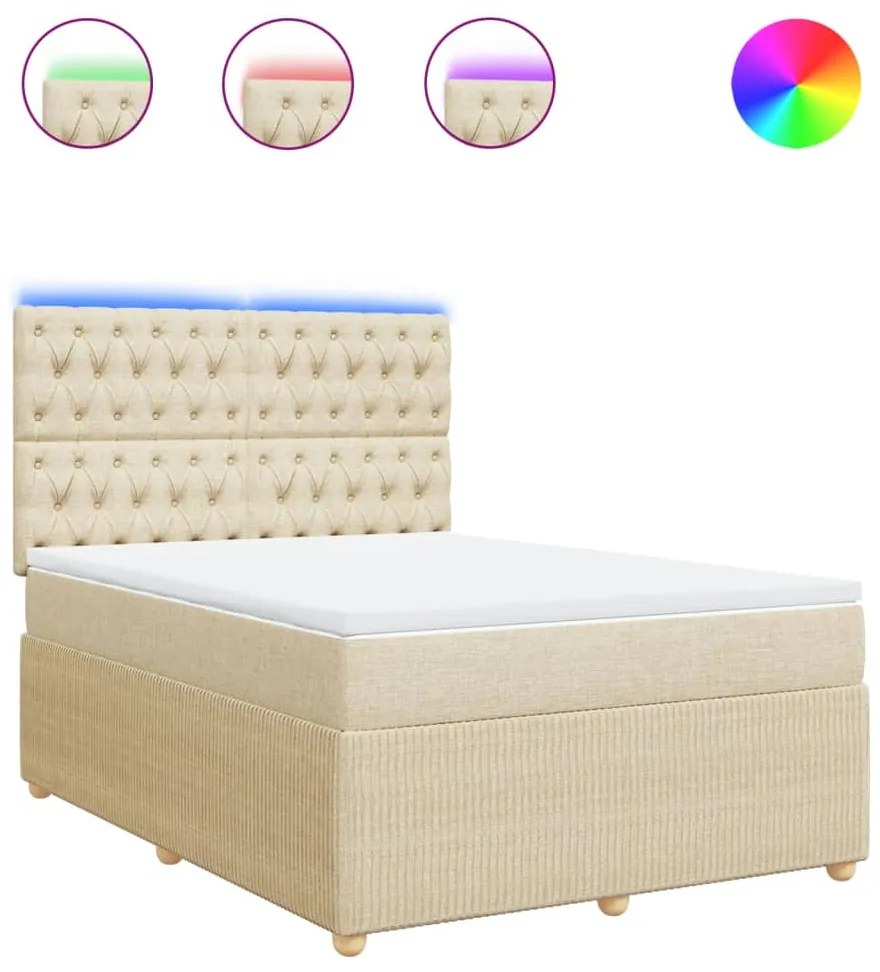 vidaXL Κρεβάτι Boxspring με Στρώμα Κρεμ 140x200 εκ. Υφασμάτινο