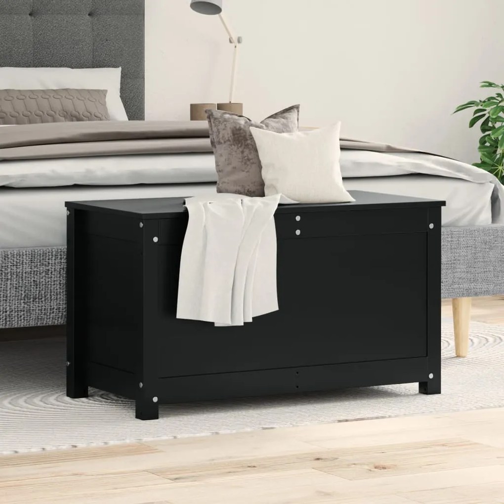 vidaXL Κουτί Αποθήκευσης Μαύρο 80x40x45,5 εκ από Μασίφ Ξύλο Πεύκου