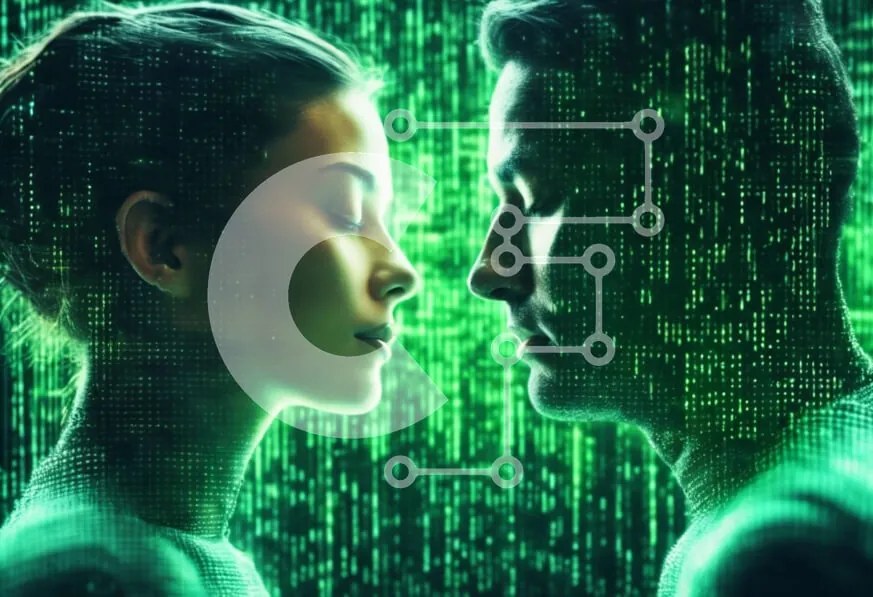 Intra Συλλεκτικό Ξύλινο Παζλ Plywood 4mm - Αφηρημένη πράσινη μήτρα φόντο με ζευγάρι Σε Ξύλινο Κουτί - Διαστάσεις Puzzle: 10x10 cm – 25 κομμάτια