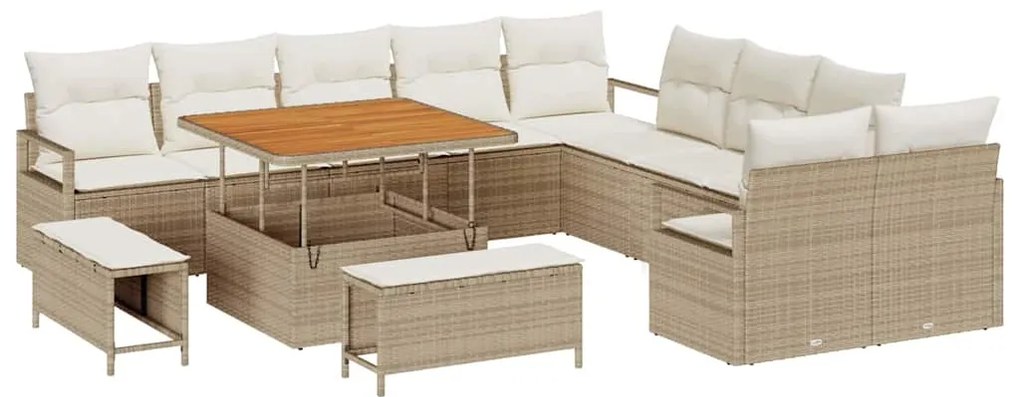 vidaXL Σετ Καναπέ Κήπου με μαξιλάρι 13 pcs Μπεζ Πολυ ράταν