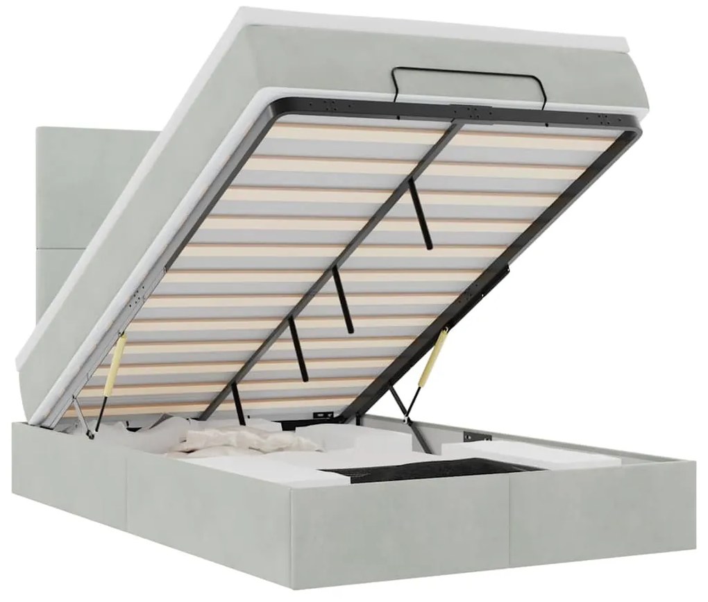 vidaXL Οθωμανικό κρεβάτι με στρώματα & LEDs Ανοιχτό γκρι Βελούδο