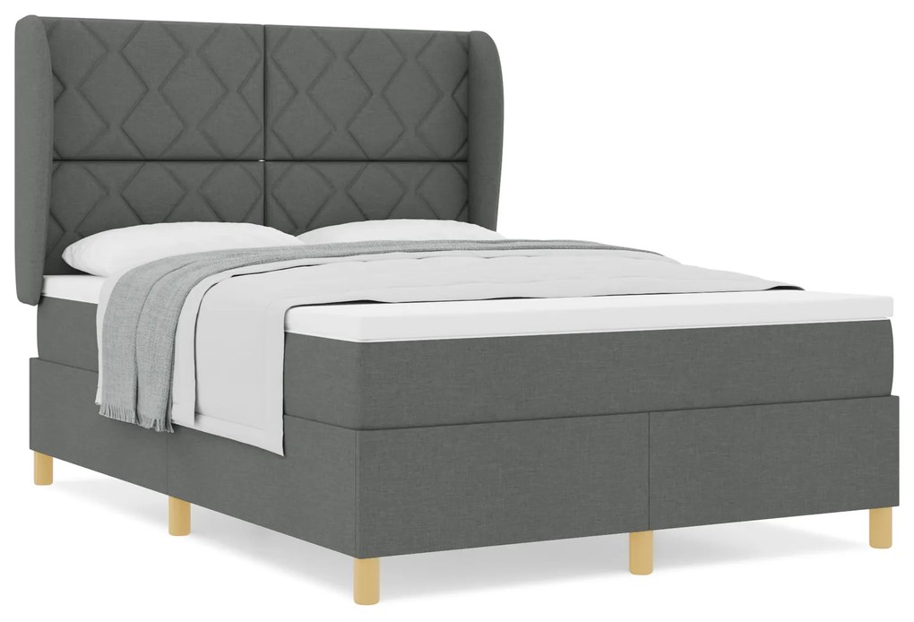 vidaXL Κρεβάτι Box Spring με στρώμα  Σκούρο Γκρι 140x200 εκ. Υφασμα
