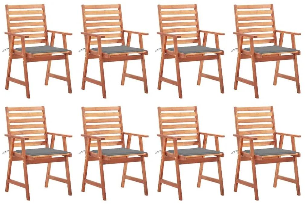 Καρέκλες Τραπεζαρίας Εξ. Χώρου 8 τεμ. Ξύλο Ακακίας με Μαξιλάρια - Γκρι