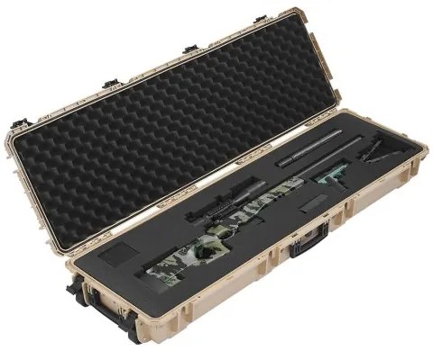 VEVOR Hard Rifle Case, Lockable Rifle Case with Pre-cut Foams, 1320 mm Gun Storage with Wheels, Heavy Duty IP67 Waterproof &amp; Dustproof Pistol Storage Cases for Rifles, Shotguns, Airsoft Guns, Khaki