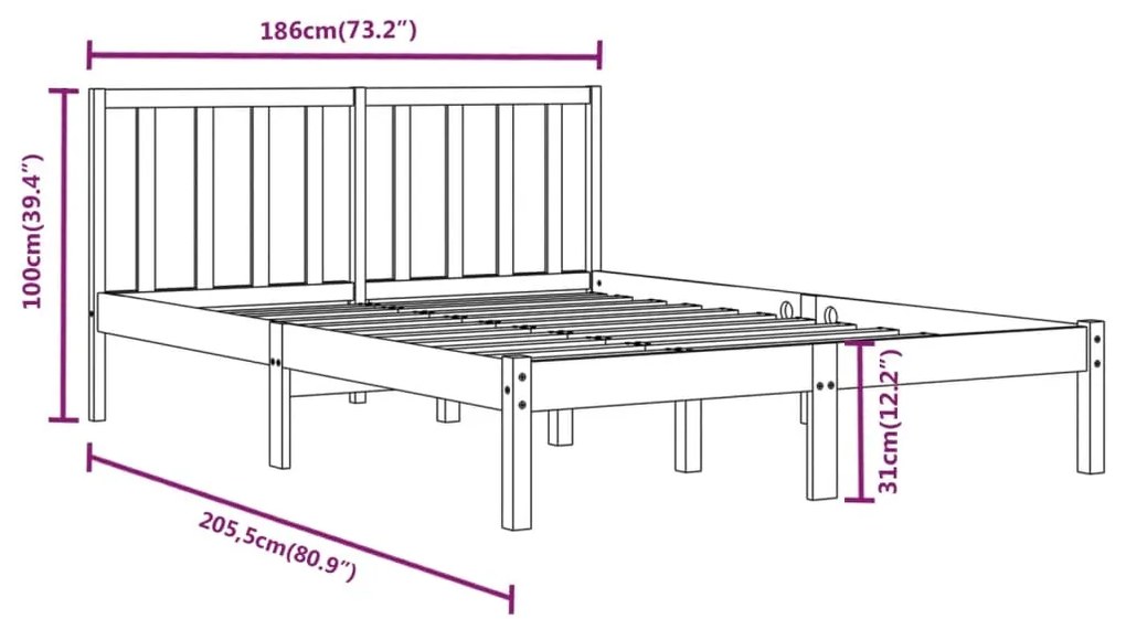 vidaXL Πλαίσιο Κρεβατιού Γκρι 180 x 200εκ Μασίφ Ξύλο Πεύκου Super King