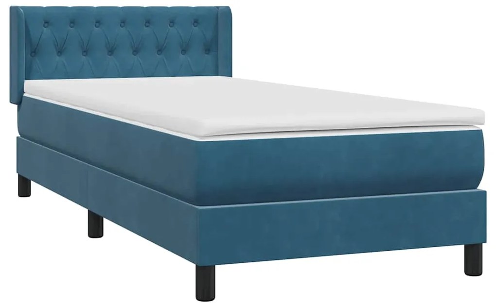 vidaXL Κρεβάτι Boxspring με Στρώμα Σκούρο Μπλε 100x210 εκ. Βελούδινο