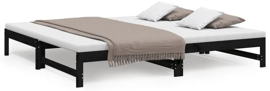 vidaXL Καναπές Κρεβάτι Συρόμενος Μαύρος 2x(100x200)εκ. από Μασίφ Πεύκο
