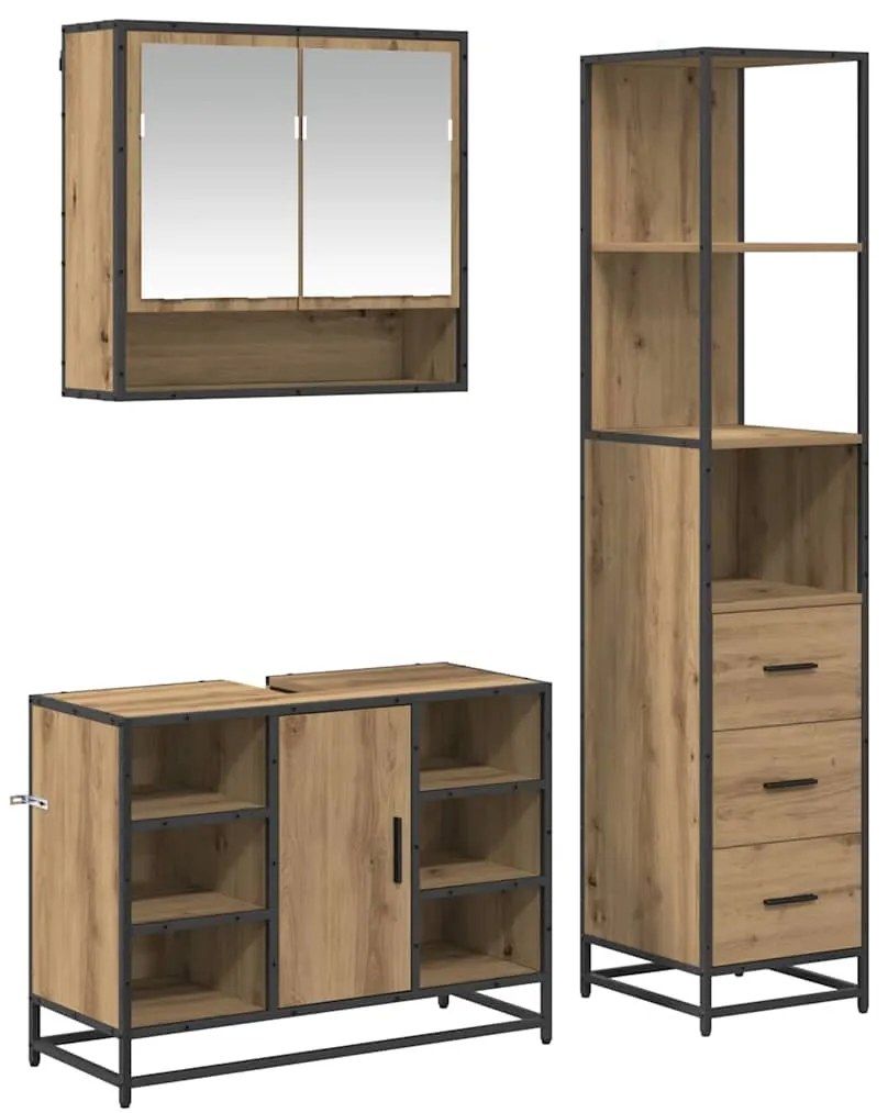 vidaXL Σετ Επίπλων Μπάνιου 3 pcs Artisan Oak Επεξεργασμένο ξύλο
