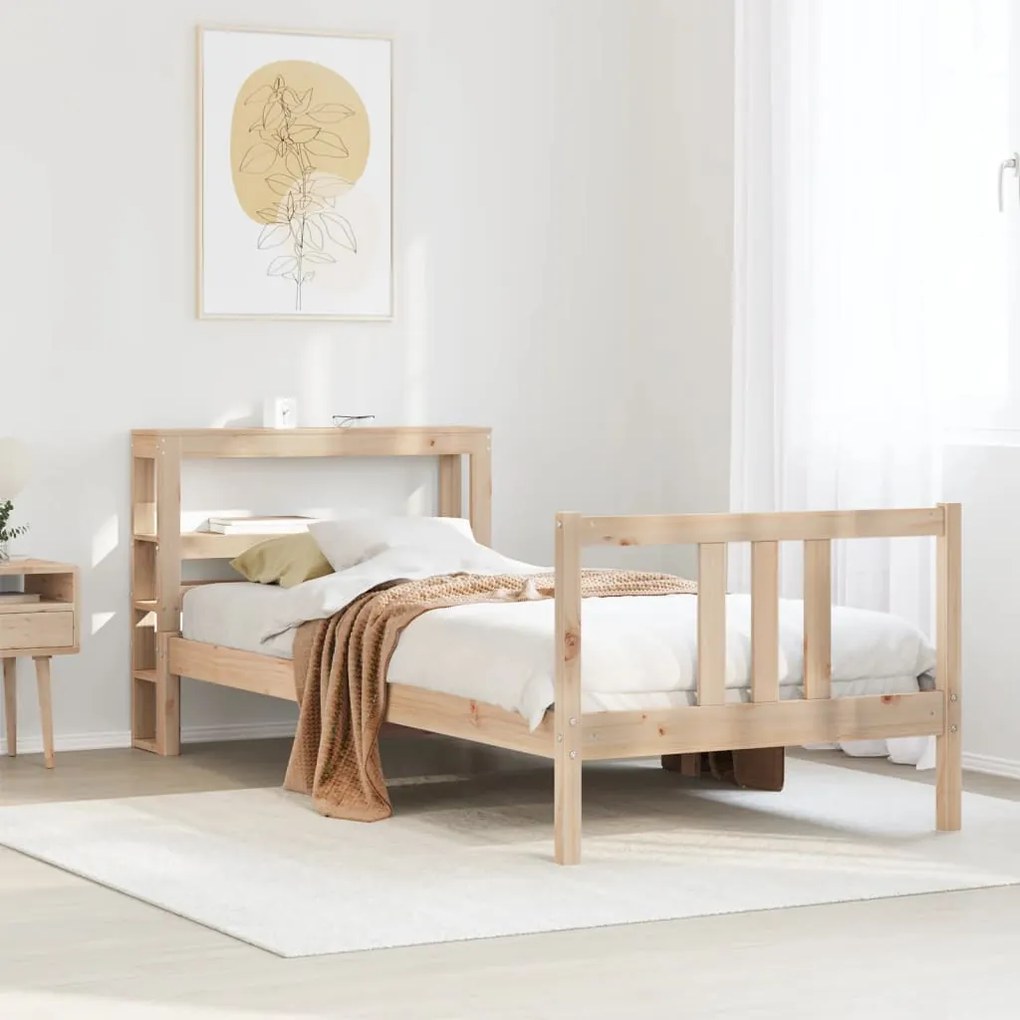 vidaXL Πλαίσιο Κρεβατιού με Κεφαλάρι 90 x 190εκ. από Μασίφ Ξύλο Πεύκου