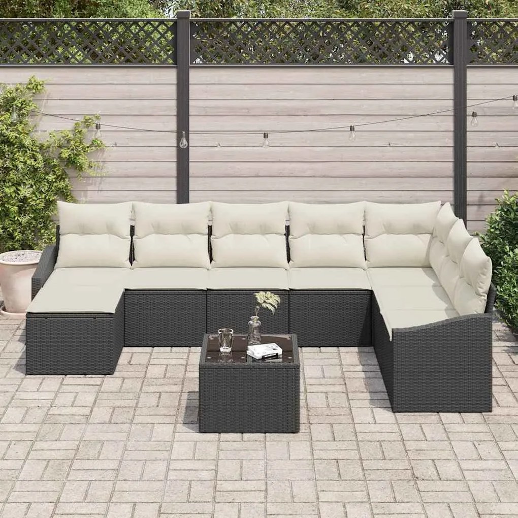 vidaXL Σέτ φαγητού για κήπο με μαξιλάρι 9 pcs Καφέ, Κρέμα
