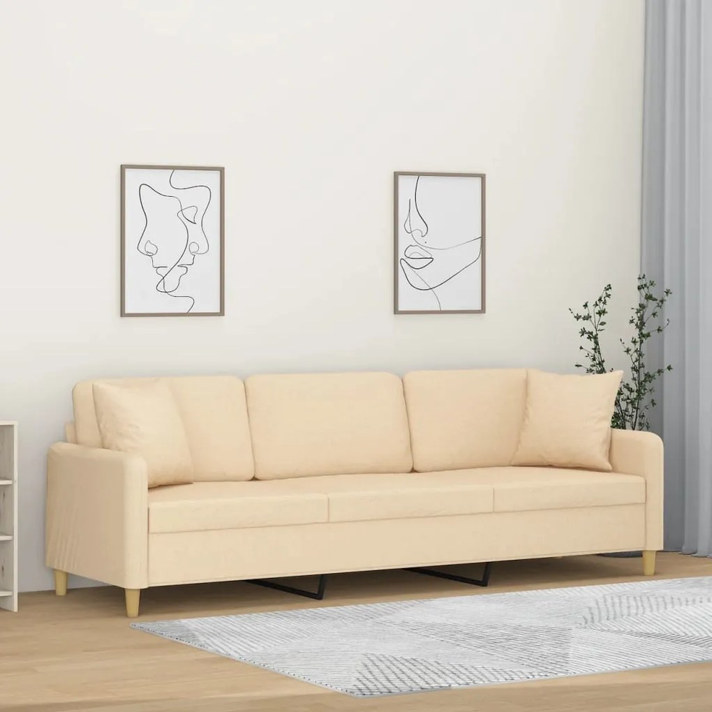 vidaXL Καναπές Τριθέσιος Κρεμ 210 εκ. Βελούδινος με Μαξιλάρια