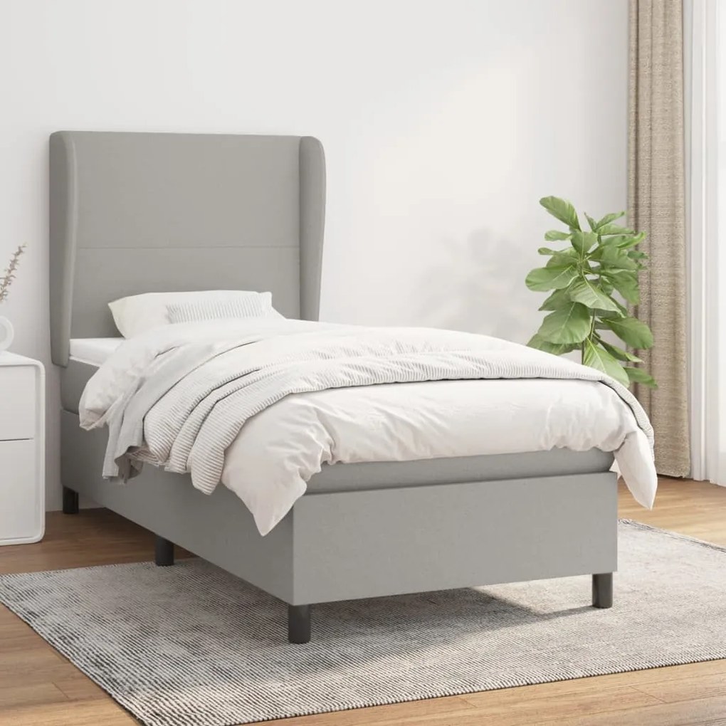 vidaXL Κρεβάτι Boxspring με Στρώμα Ανοιχτό Γκρι 100x200 εκ. Υφασμάτινο