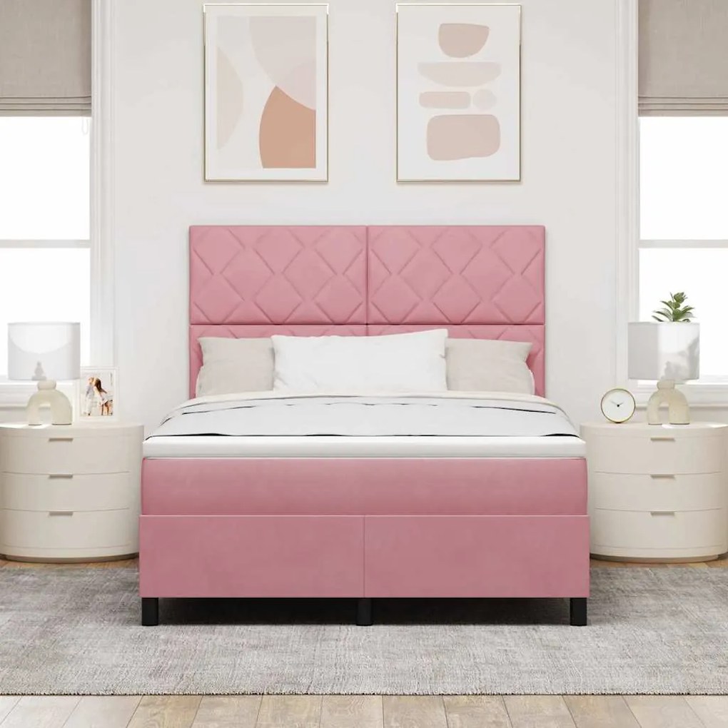 vidaXL Κρεβάτι με ελατήρια με στρώμα Ροζ 140 x 200 cm Βελούδο