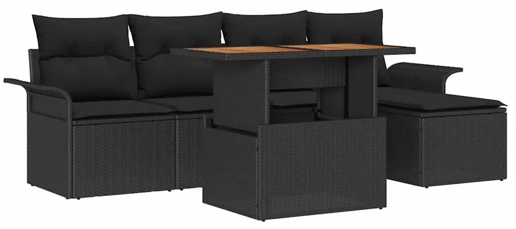vidaXL Σετ Καναπέ Κήπου με μαξιλάρι 6 pcs Μαύρο