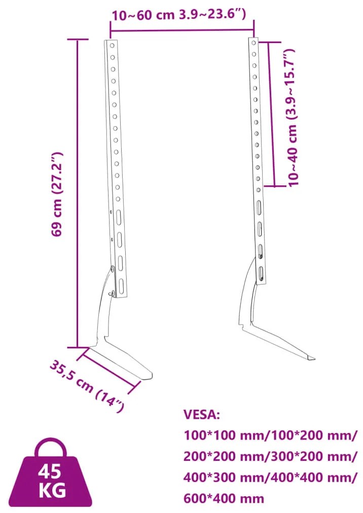 ΒΑΣΕΙΣ ΤΗΛΕΟΡΑΣΗΣ 2ΤΕΜ ΤΡΟΧΟΥΣ 37-75 MAX VESA 600X400ΧΙΛ. 45Κ. 379580