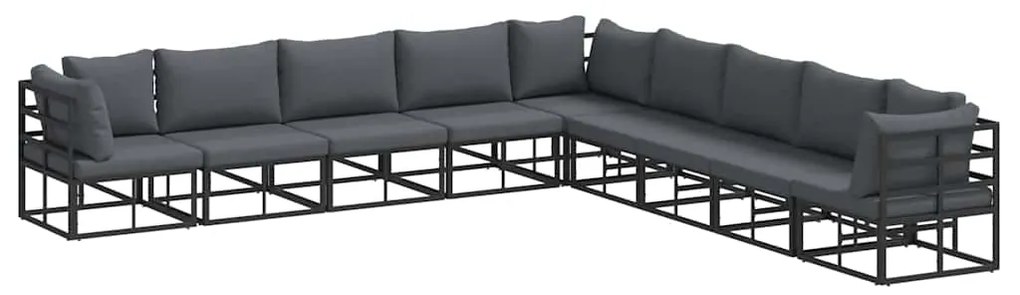 vidaXL Σετ Καναπέ Κήπου με μαξιλάρι 9 pcs Μαύρο Αλουμίνιο