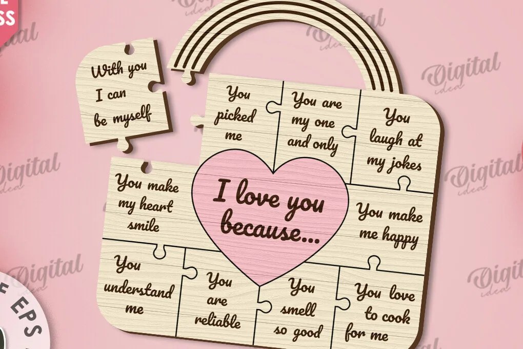 Intra απο ξύλο plywood 3mm-4mm πάχος –  κοπής με λέιζερ παζλ για την ημέρα του Αγίου Βαλεντίνου Δίασταση  20x20 cm INTRAFABR-110666125