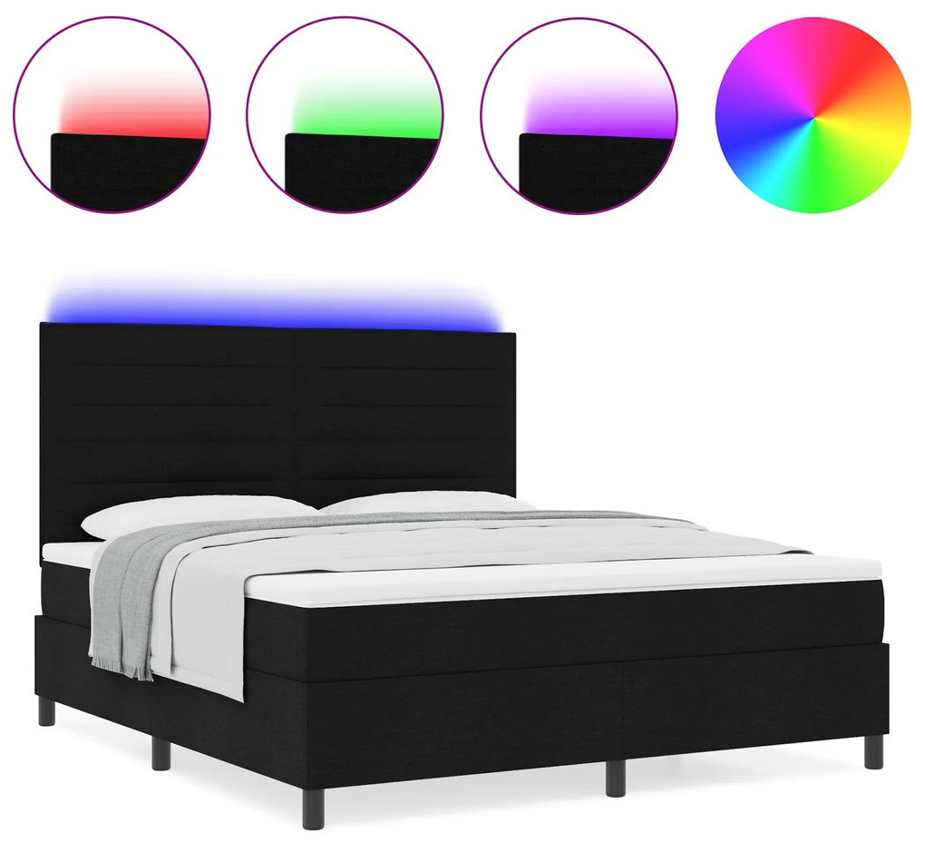 vidaXL Κρεβάτι με ελατήρια και στρώμα με LED - Μαύρο - 160 x 200 εκ - Υφάσμα
