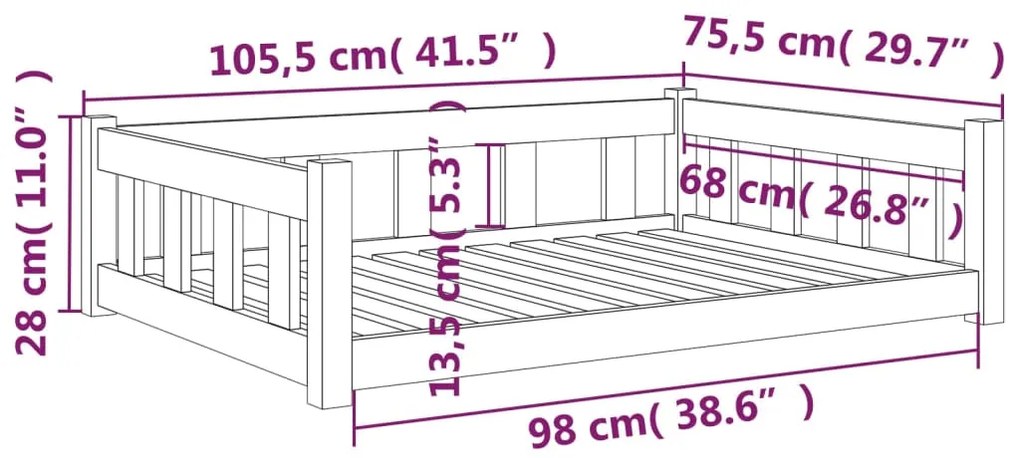 vidaXL Κρεβάτι Σκύλου Λευκό 105,5x75,5x28 εκ. από Μασίφ Ξύλο Πεύκου