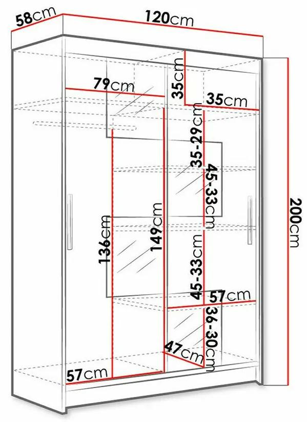 Ντουλάπα Atlanta 105, Άσπρο, 200x120x58cm, 98 kg, Πόρτες ντουλάπας: Ολίσθηση, Αριθμός ραφιών: 5, Αριθμός ραφιών: 5 | Epipla1.gr