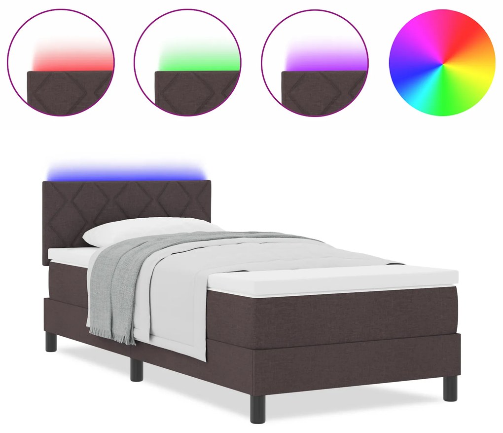 vidaXL Κρεβάτι Σπλιθριστής με Στρώμα & LED Σκούρο Καφέ 90x190 εκ. Υφάσματος