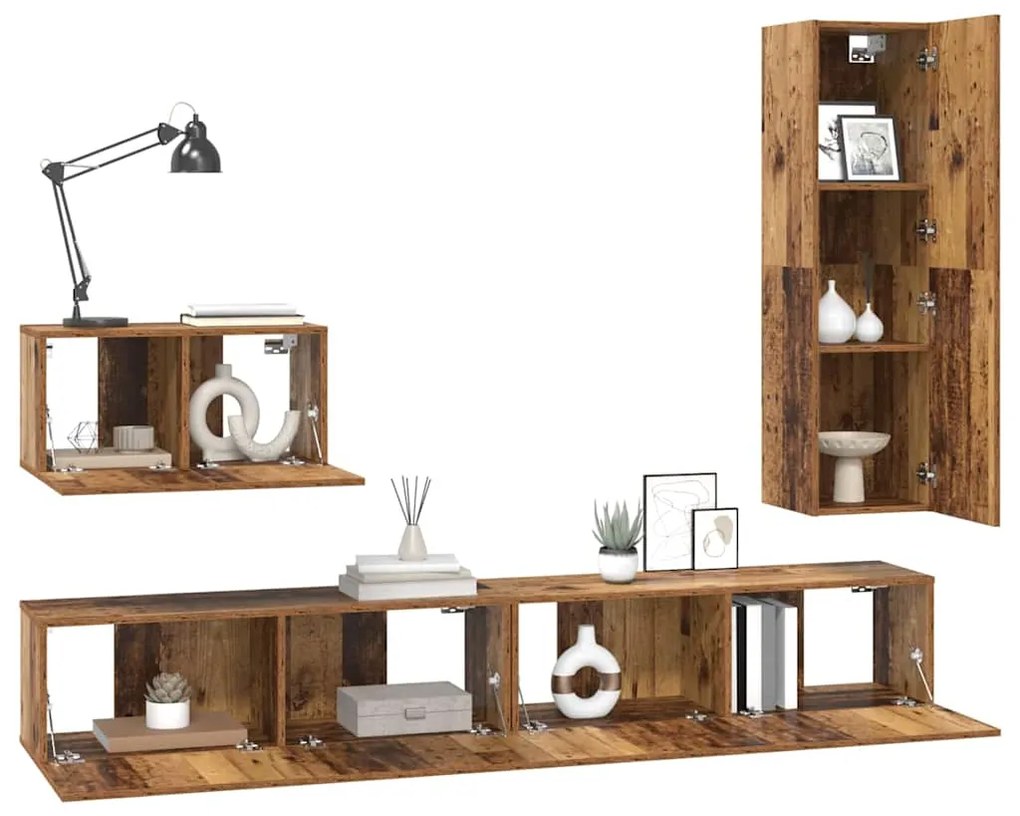 vidaXL Σετ επίπλου τηλεόρασης 4 pcs Παλαιό ξύλο 30.5 x 30 x 110 εκ.