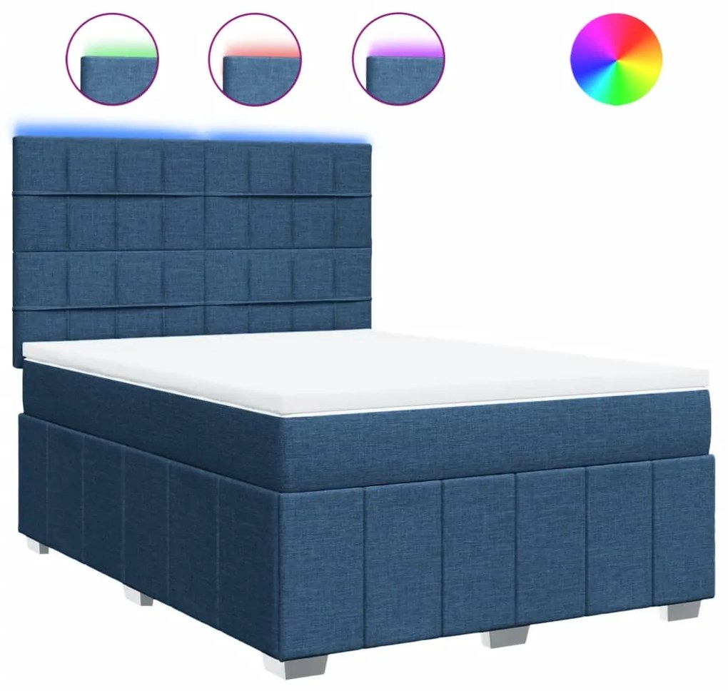 vidaXL Κρεβάτι Boxspring με Στρώμα Μπλε 140x190 εκ. Υφασμάτινο