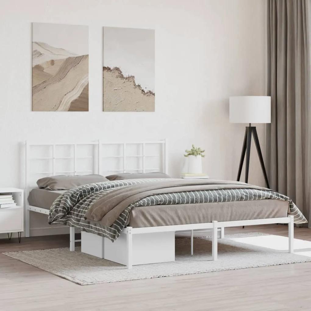 vidaXL Πλαίσιο Κρεβατιού με Κεφαλάρι Λευκό 150 x 200 εκ. Μεταλλικό